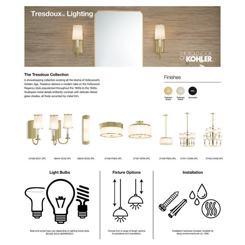 Tresdoux Two-Light Sconce, Polished Nickel