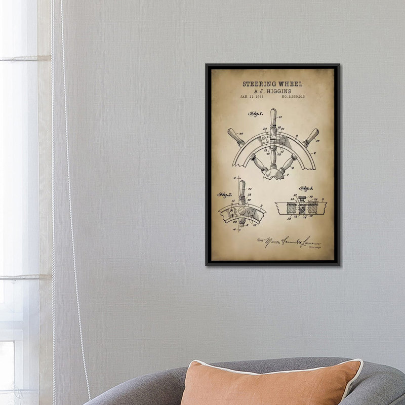 Nautique, volant - impression sur toile tendue, H 26 po x l 18 po x P 1,5 po, Toile avec cadre noir, Pas de tapis