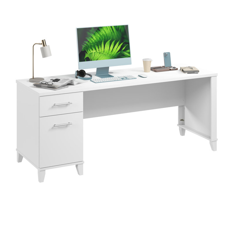 72W Office Desk with Drawers in White, White