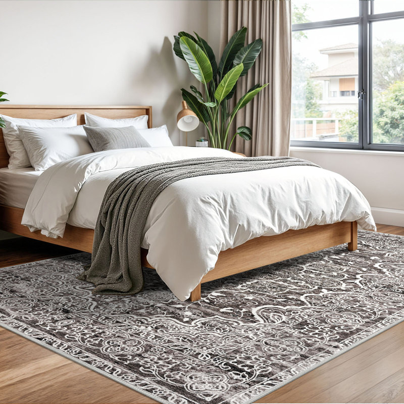 Area Rug Machine Washable Rugs With Rubber Backing For Living Room, Rectangle 6' x 9'