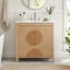 Meuble-lavabo de salle de bain cannelé 30 po avec lavabo - armoire moderne en bois autoportante avec portes à fermeture en douceur, 1 tiroir et rangement ouvert, décoration circulaire décorative, bois massif et panneau de fibres à densité moyenne