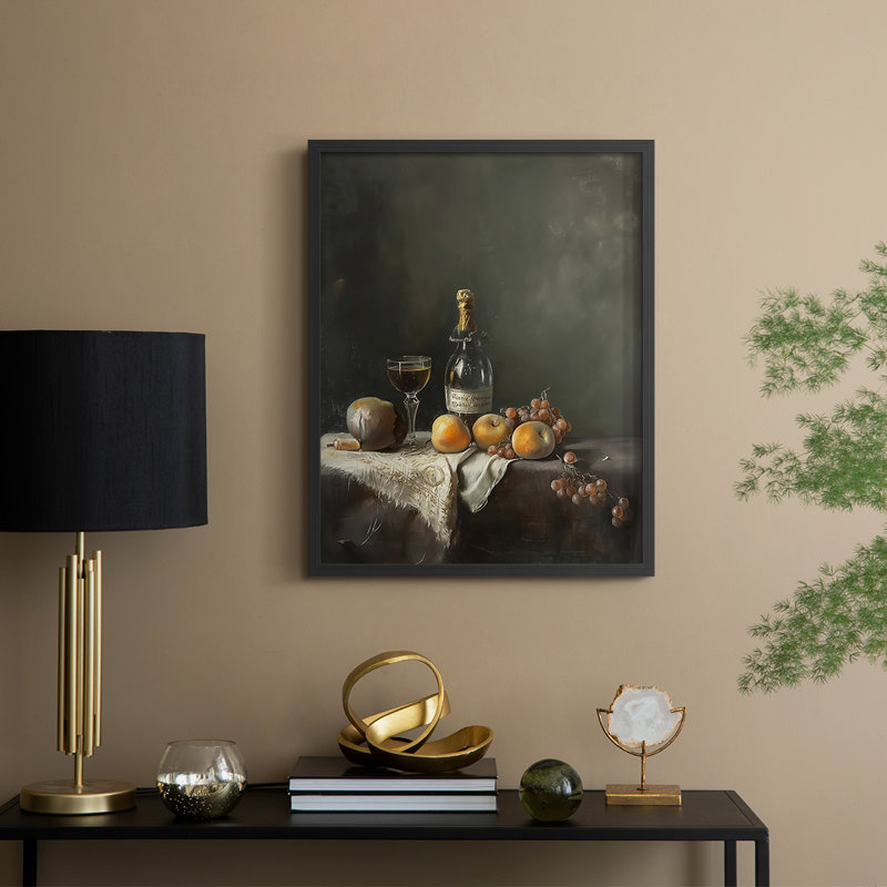 Série FLORAL DCCxxiii - reproduction encadrée de qualité supérieure - prête à être accrochée - aucun clou requis, Noir