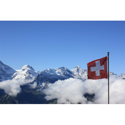 Flag Of Switzerland Against The Swiss Alps by Peilin75 - Wrapped Canvas Print