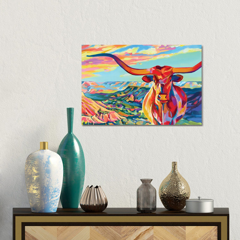 Palo Duro Texas Longhorn - reproduction d'art murale encadrée, H 12 po x l 18 po, Toile tendue, Ne s’applique pas