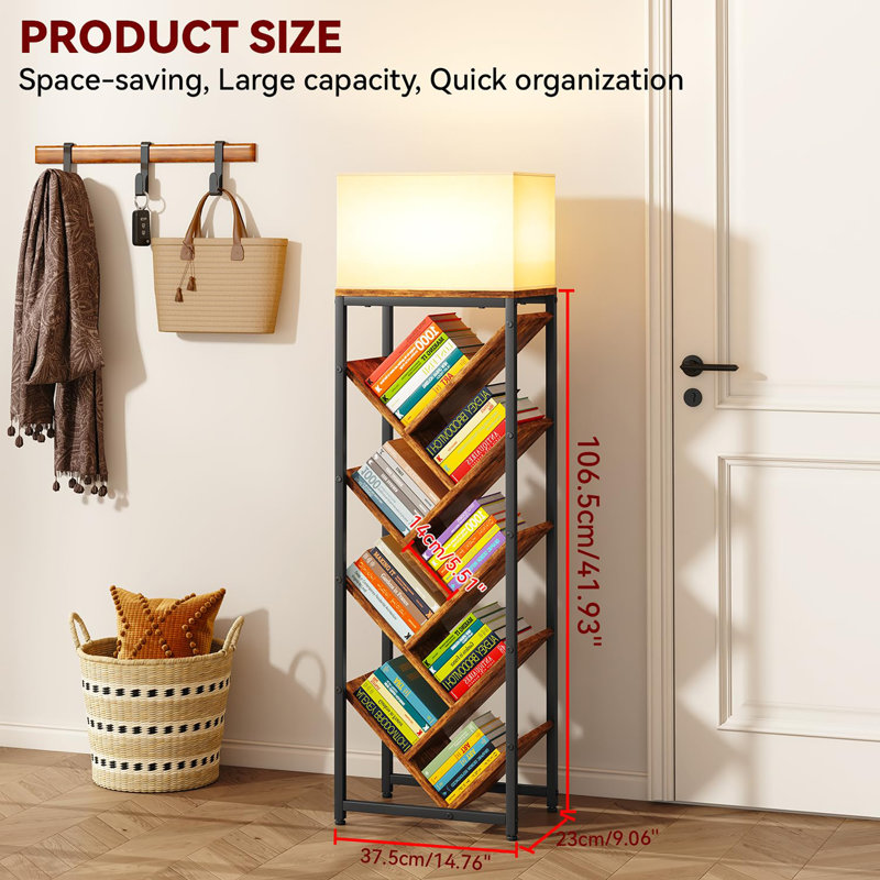 37.5cm W Metal Standard Bookcase, (9 Shelves) 106.5cm. H x 37.5cm. W x 23cm. D, Rustic Brown