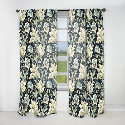 Green And White Paisley Garden Dream I - Damask Curtain - Velvet Room Darkening - 1 Panel