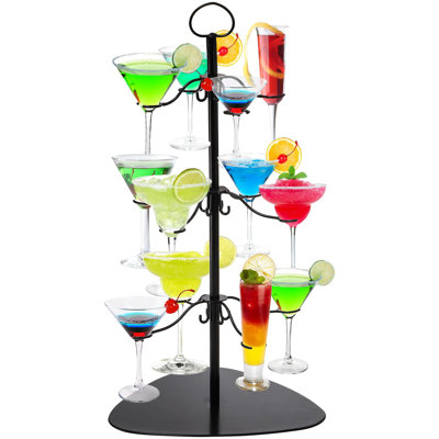 Cocktail Tree Stand, Champagne Glass Holder, 3 Tier - 12 Holders Wine Glass Flight Tasting Display For Champagne, Cocktails, Martini, Margarita Cups A by 17 Stories