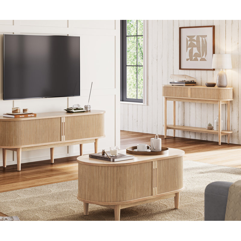 Leathia Fluted Console Table, Beige