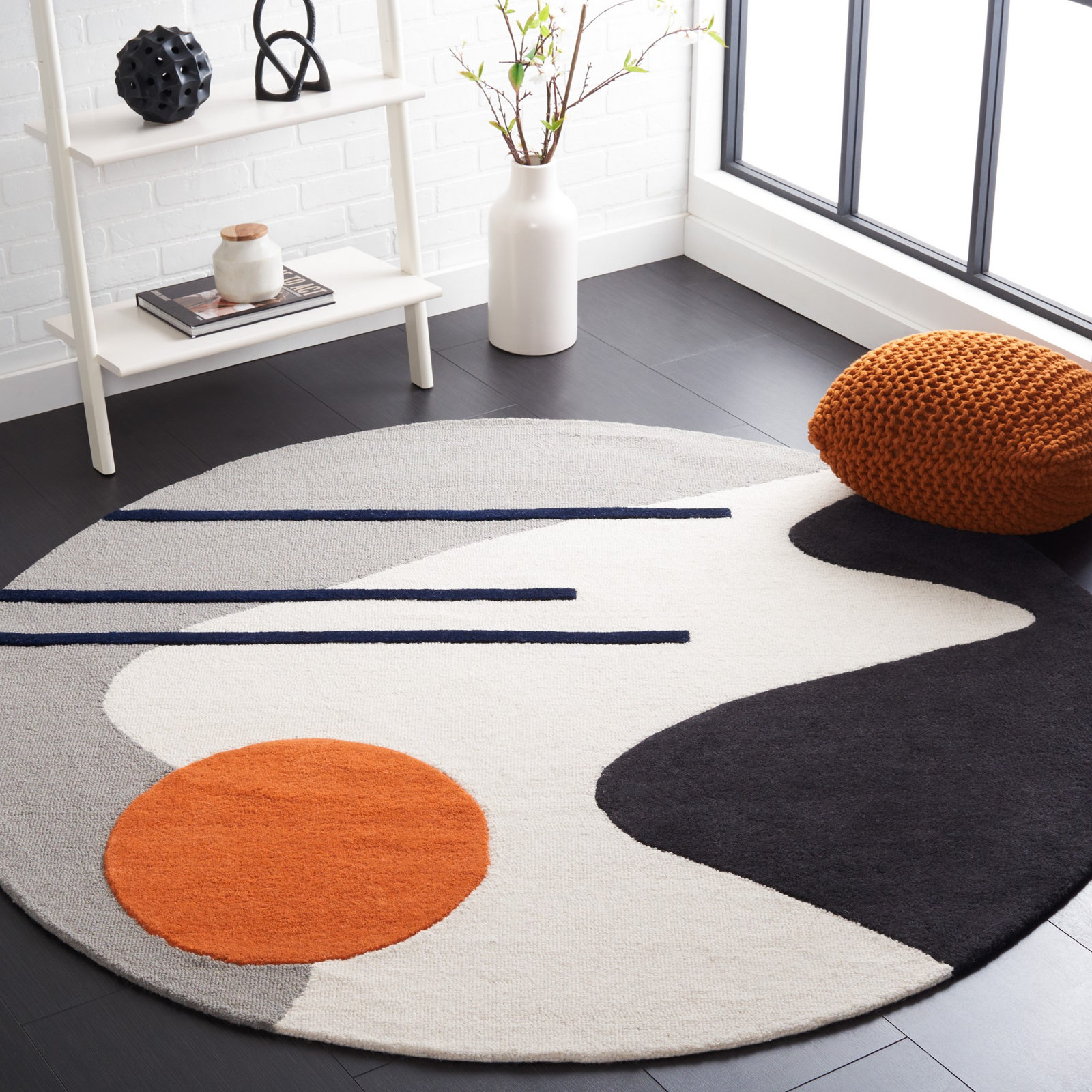 Felipe Handmade Wool Gray/Black Rug, Round 6'