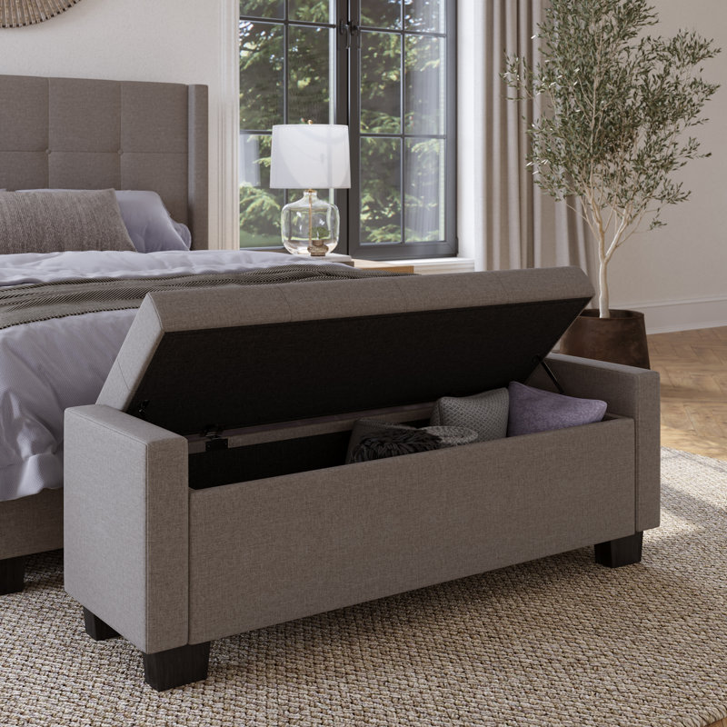 Linen Blend Upholstered Storage Bench