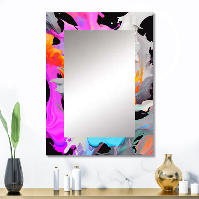 Peinture rose et bleue fusion I - miroir de peinture abstraite, miroir mural moderne unique, impression d'art en métal