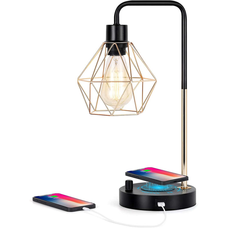Ragon Metal USB Desk Lamp, Black/Gold, Gold, 16.5" H x 5.9" W x 5.5" D