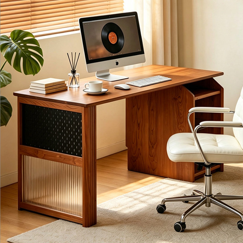 Bureau d'ordinateur brun en bois de pin durable, H 29,52 po x l 55,11 po x P 25,59 po