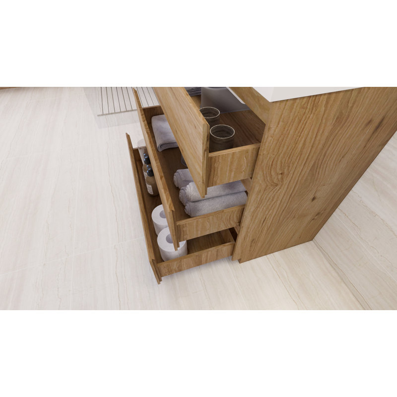 Dennes 35.4'' Single Bathroom Vanity with Acrylic Top, Natural Oak