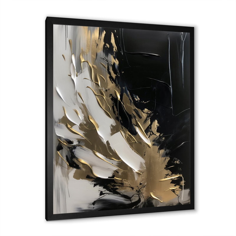 Organic Bliss Minimal Abstract Gold and Black - Art abstrait, peinture murale, H 44 po x l 34 po x P 1,5 po