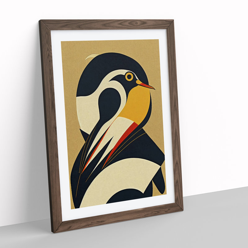 Penguin Abstract No.4 - Wall Art, 66cm H x 48cm W, Walnut Framed Paper, White