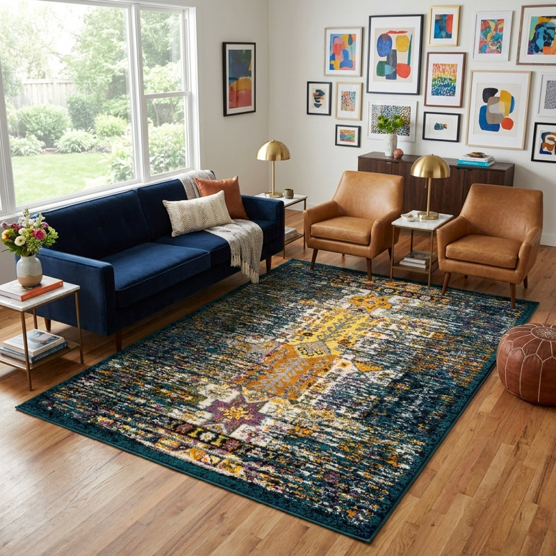 Tapis Kristen Naplate, Teal, Rectangle 4 pi 1 po x 6 pi 1 po