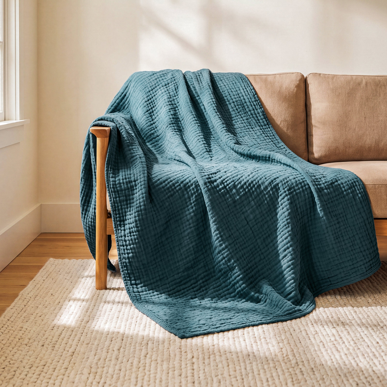 Karlina Cotton Muslin Throw Blanket, Neptune, King