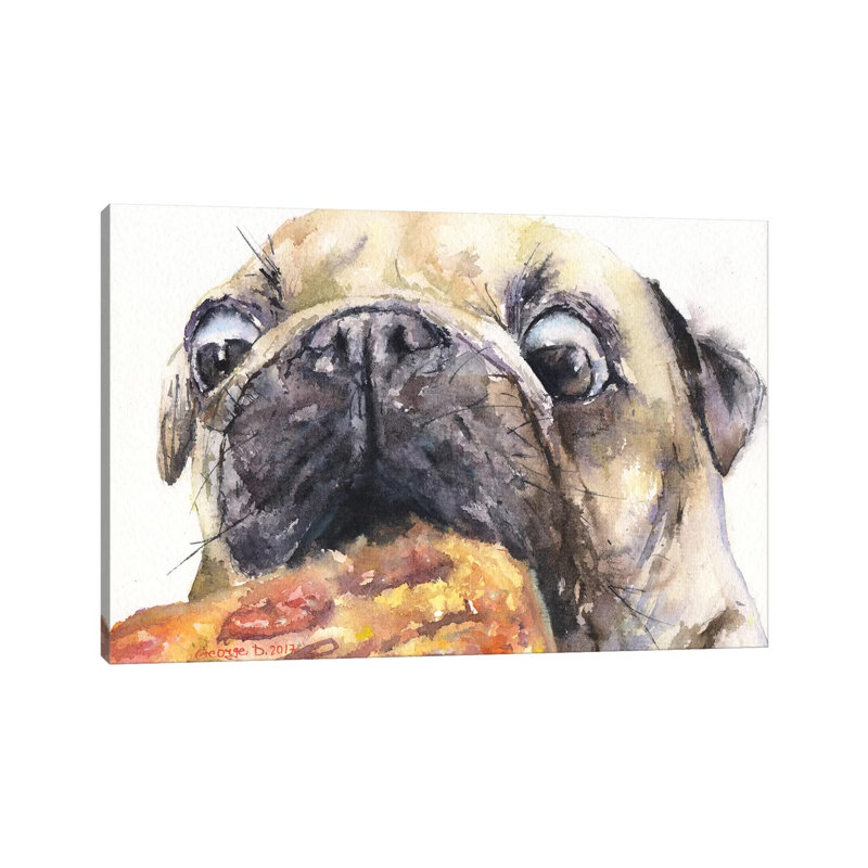Pug And Pizza IV by George Dyachenko - Wrapped Canvas Gallery-Wrapped Canvas Giclée, 20.32 cm H x 30.48 cm W