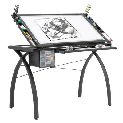 Glass Top Metal Base Drafting Table