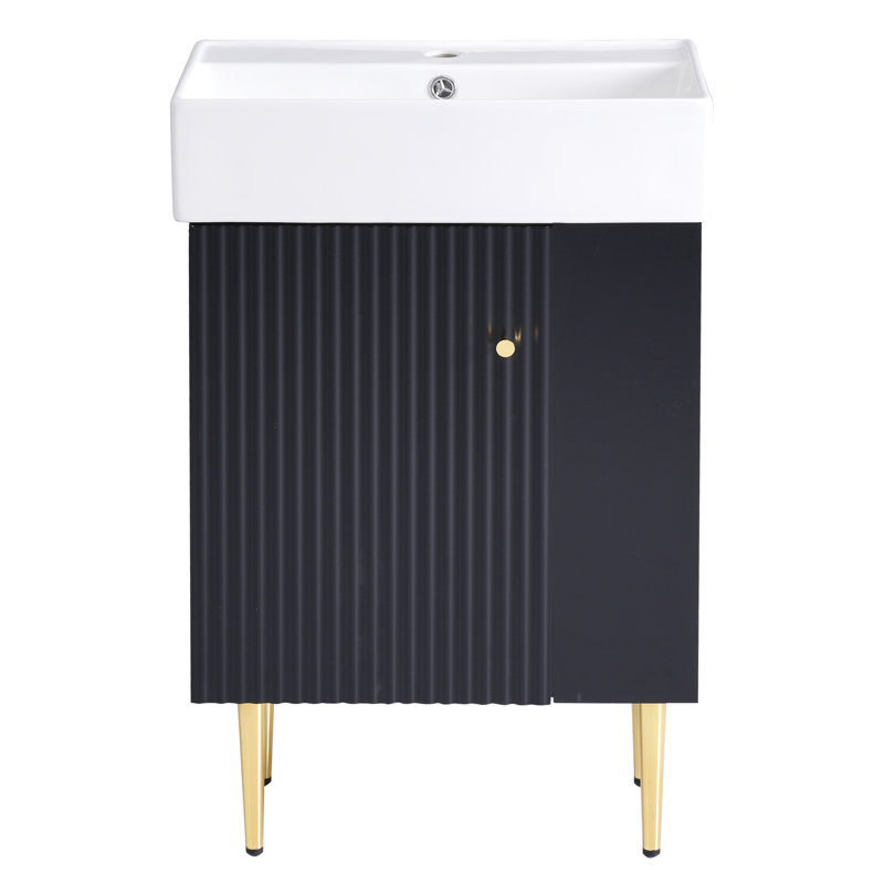 Meuble-lavabo, armoire combinée, armoire de rangement pour salle de bain, lavabo simple, rangement sur le côté droit, Noir