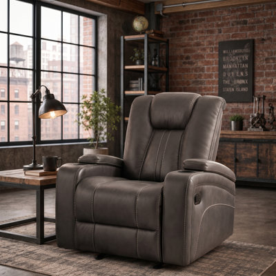 38'' Rustic Manual Rocker Recliner with Dual Cup Holders and Arm Storage for Living Room and Home Theater