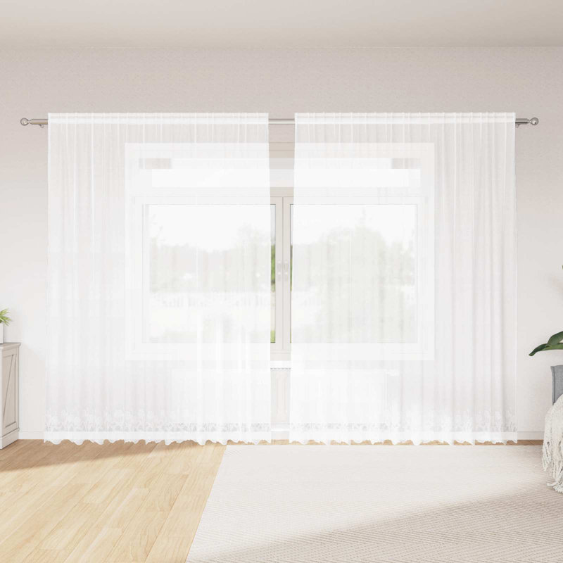 Curtains With Curtains Floral White Polyester, 300cm Width x 220cm Drop