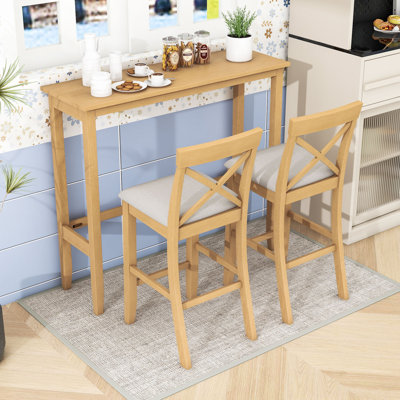 Farmhouse Wooden 3-Piece Dining Set, Counter Height Dining Table and 2 Upholstered Chairs by August Grove