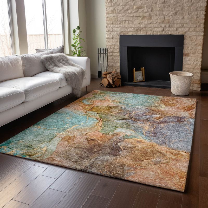 Premium Machine Washable Prisco Coral Rug, Rectangle 10' x 14'