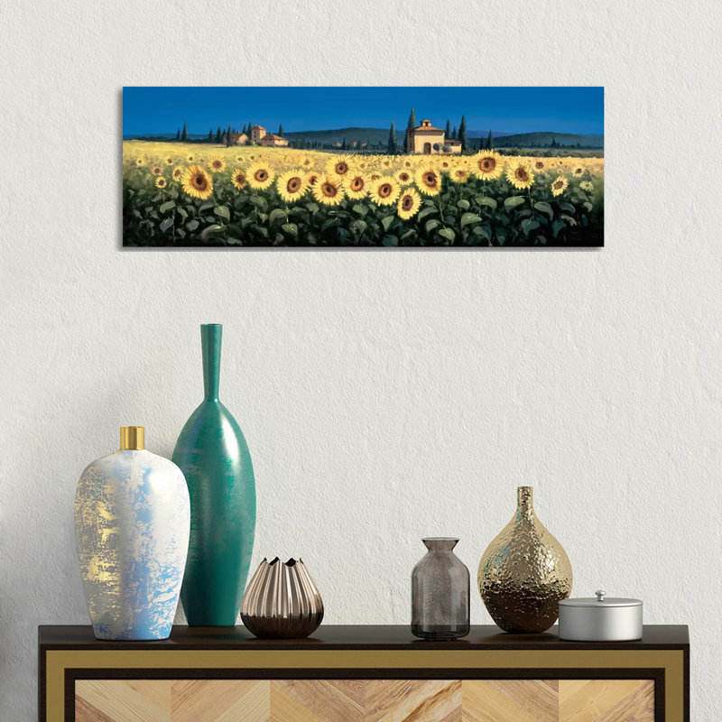 Tuscan Panorama, Sunflowers - Wrapped Canvas Panoramic Print, 30.48 cm H x 91.44 cm W