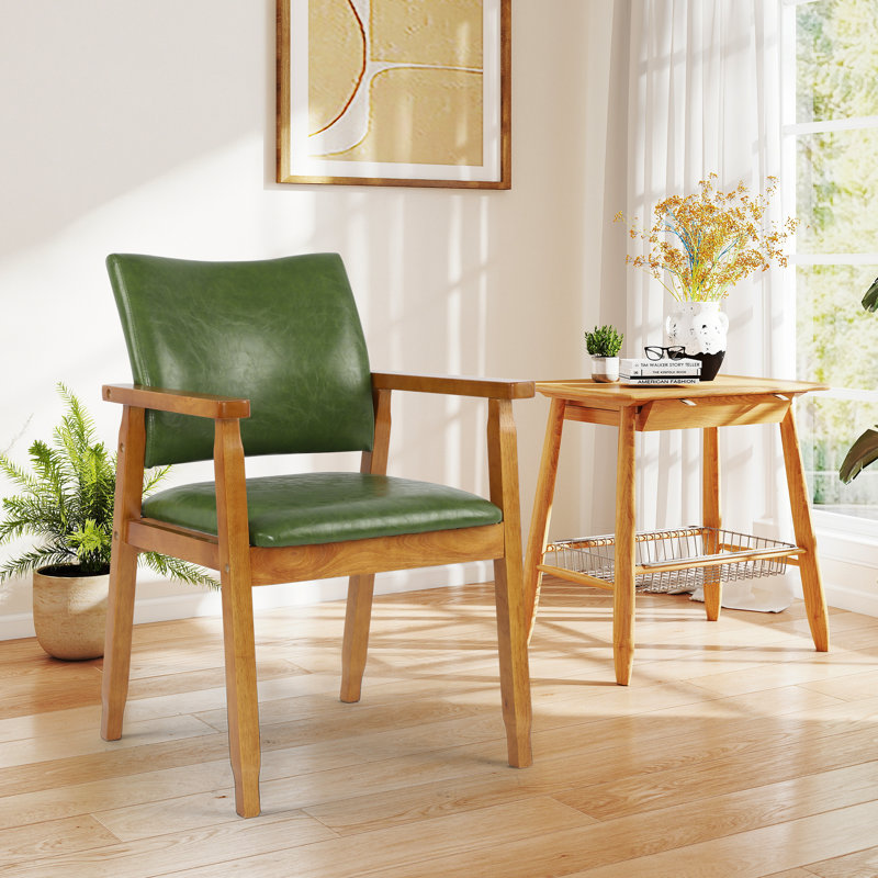 Actrice Mid-Century Fabric Upholstered Arm Chair, Dining chair, Green PU
