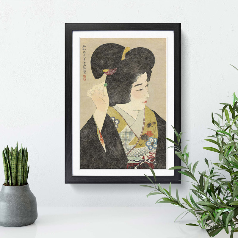 Woman Doing Her Hair by Ito Shinsui - Picture Frame Painting Print, Black Framed, 48cm H x 36cm W x 2cm D