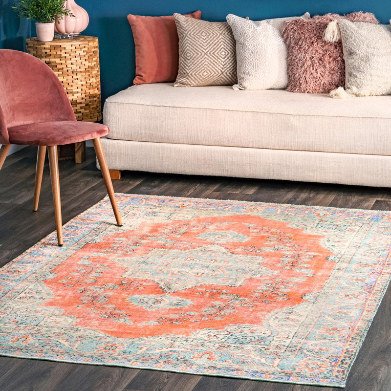 Flatweave Medallion Karol Machine Washable Area Rug, Runner 2' 8" x 8'