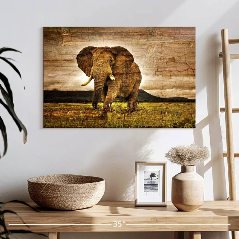 Éléphant à texture de bois Brampt, H 16 po x l 24 po