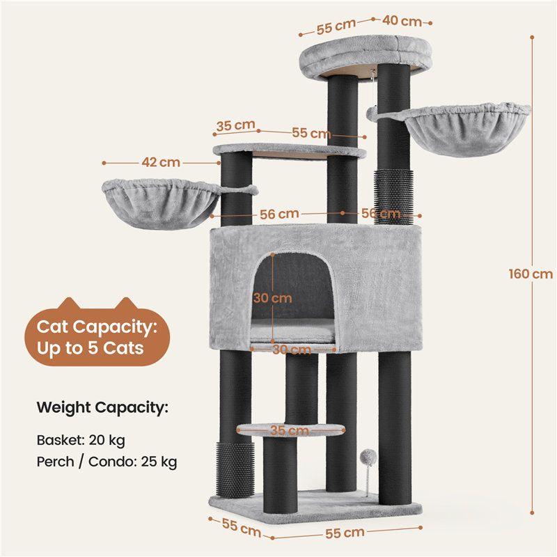 160cm H Cat Tree, Light Grey/Black