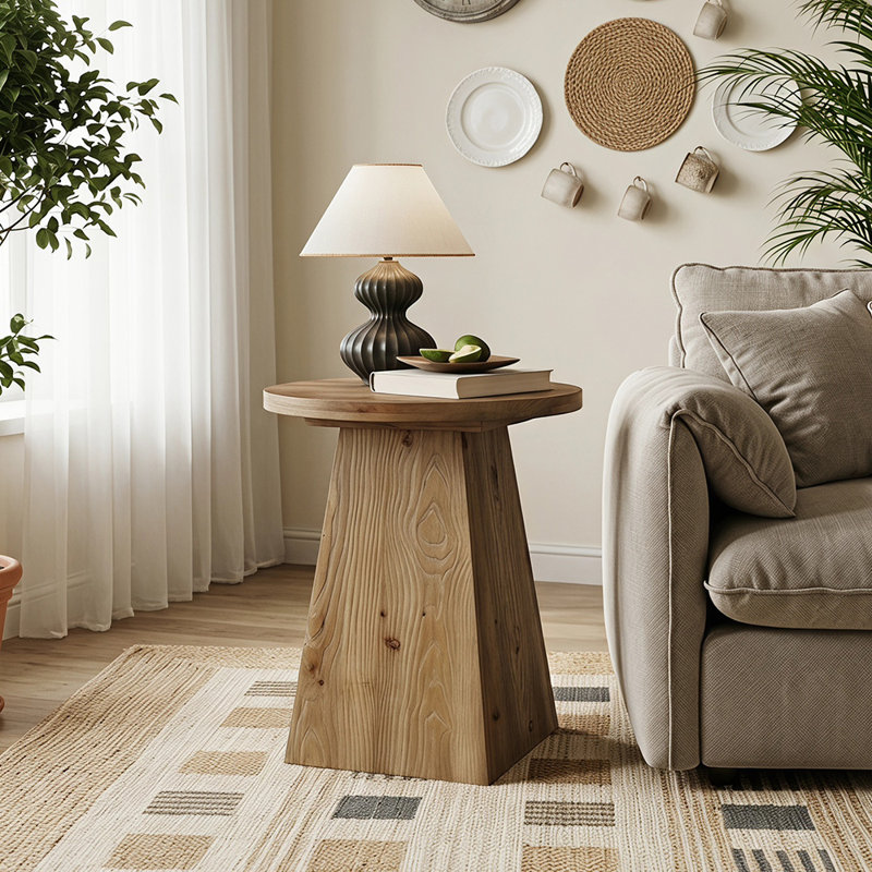 Solid Wood Pedestal End Table, 2