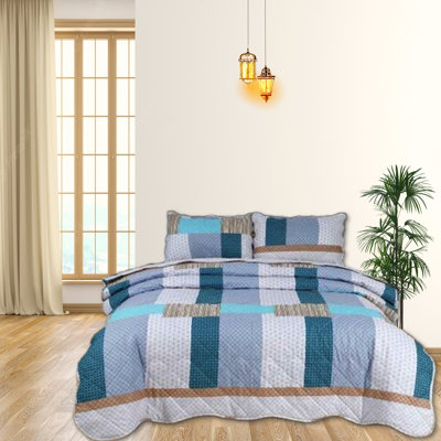 Cotton Blend Floral Bedspread with Pillowcases Included