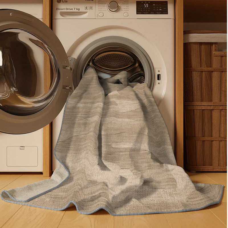 Machine Washable Abstract Gray Area Rug, Runner 2' x 4'