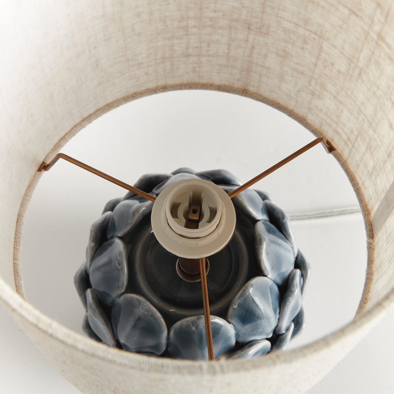 Landover Carciofo Artichoke-Form Mini Ceramic Table Lamp with Linen Shade in Blue, 12", Blue