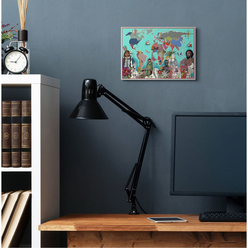 Motif géométrique «World Map Diverse Cultures» par Sangita Bachelet - impression d'art graphique, 15" H x 10" W x 0.5" D