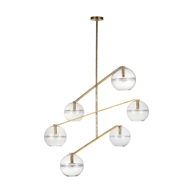 Sean Lavin Lowing Grande 6-light Chandelier in Polished Antique Brass with Clear Glass shade