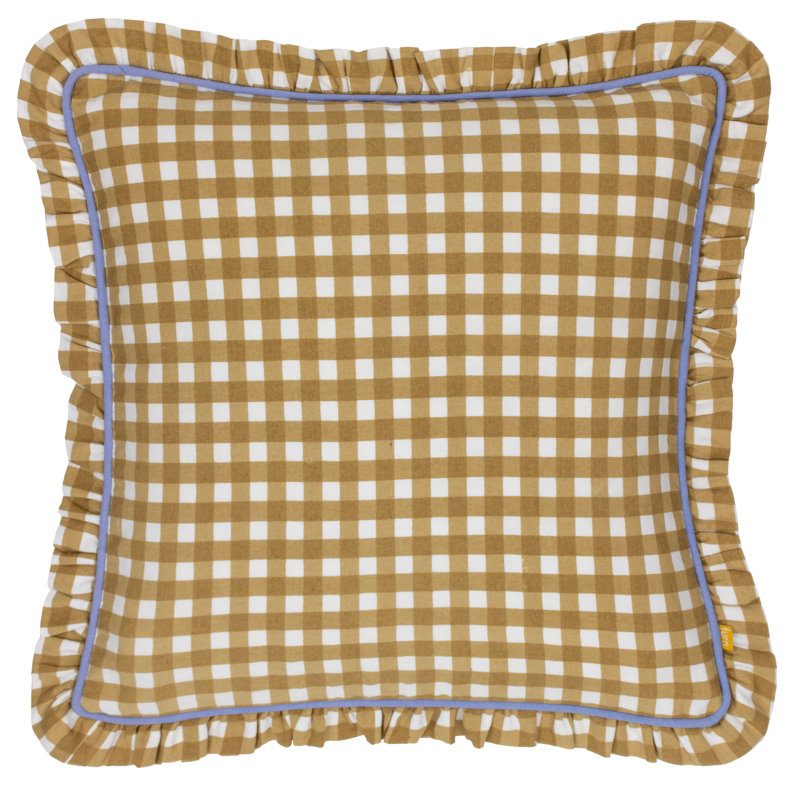 Maude Gingham Cotton Piped Cushion, Gold, Feather