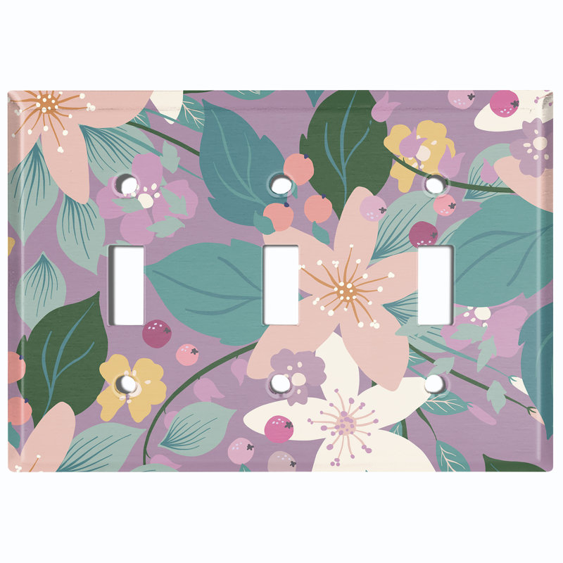 Plaque murale à interrupteur à bascule mauve multicolore avec fleurs tropicales colorées