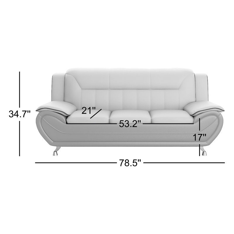 78.5'' Faux Leather Sofa, White Faux Leather