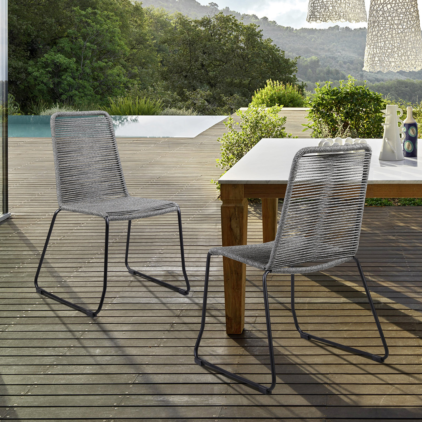 Camberlynn Premium All-Weather Wicker Outdoor Stacking Dining Side Chair, Gray