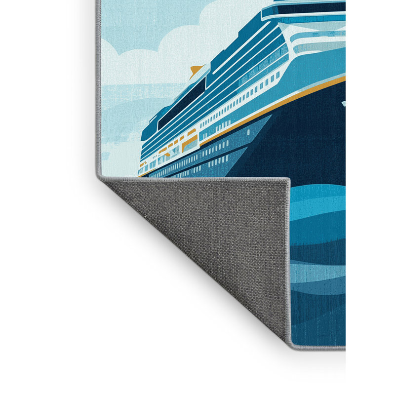 Soft Plush Edingworth Modern Cruise Ship Modern Area Rug in Blue – SkyBlue Binding, 8x10