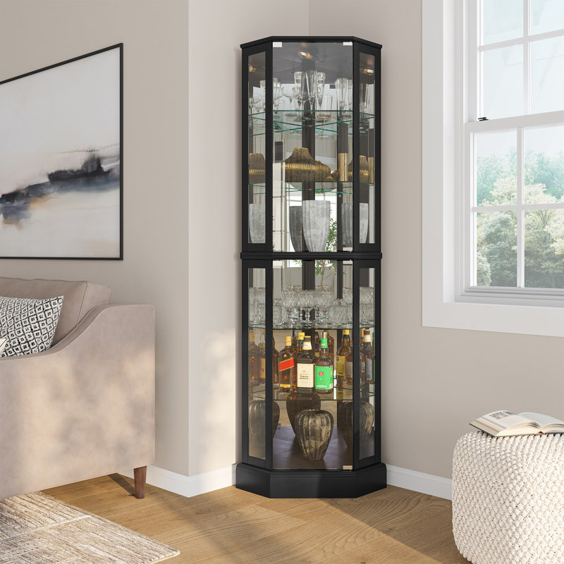Vitrine de coin lumineuse en bois / verre Schmidt H 72 po, Noir