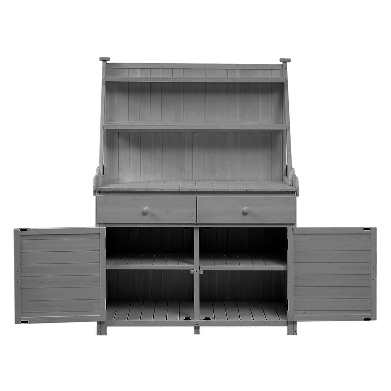 Banc de jardin 65 po, poste de travail en bois de sapin avec tablette de rangement, tiroir et armoire