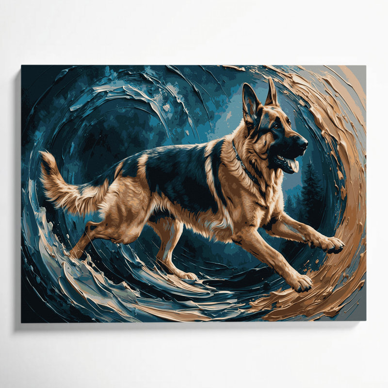 Chiens, berger allemand, art mural sur toile bleue, H 20 po x l 24 po