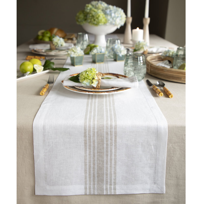 Farmhouse - 100% Pure Linen Table Runner, 72" x 14", Natural/White